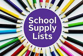  Photo of colored pencils in multiple colors forming circle around "School Supply Lists" text